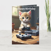 Adorable Gaming Kitten, Birthday Card
