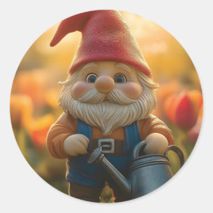 Adorable Garden Gnome with Watering Can Classic Round Sticker