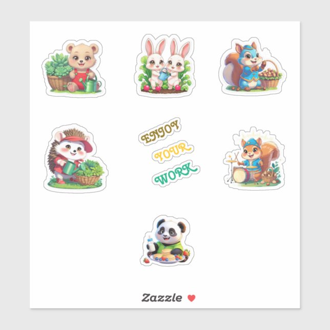 Adorable Gardening Animals Printable Sticker Sheet (Sheet)
