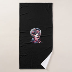 Adorable Geisha Gnome Illustration Bath Towel