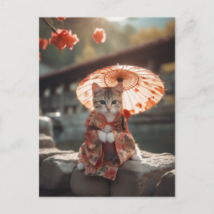 Adorable Geisha Kitten Postcard