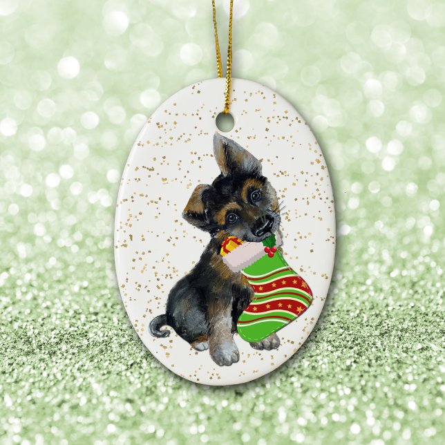 Adorable German Shepherd Puppy Christmas Stocking Ceramic Tree Decoration (Creator Uploaded)