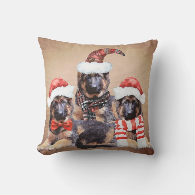 Adorable German Shepherd Puppy in Holiday Clothes Cushion (Front)