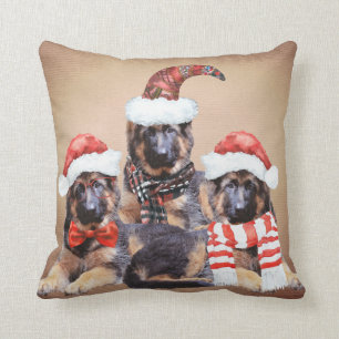 Adorable German Shepherd Puppy in Holiday Clothes Cushion