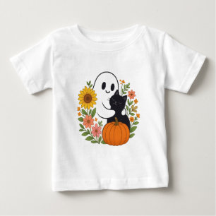 Adorable Ghost and Black Cat Fall Cute Halloween Baby T-Shirt