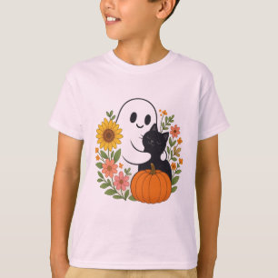 Adorable Ghost and Black Cat Fall Cute Halloween T-Shirt