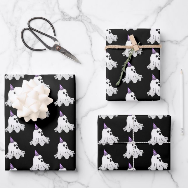 Adorable Ghost in the Dark Wrapping Paper Sheet (Front)