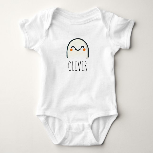 Adorable ghost personalised name baby bodysuit (Front)