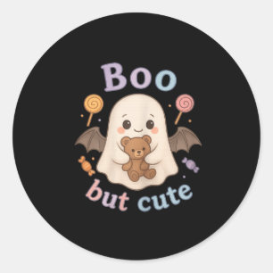Adorable Ghost With Teddy Bear - Kawaii Soky Cute Classic Round Sticker