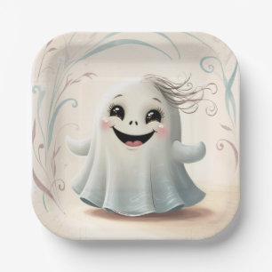 Adorable Ghostly Friend Halloween Design Paper Plate