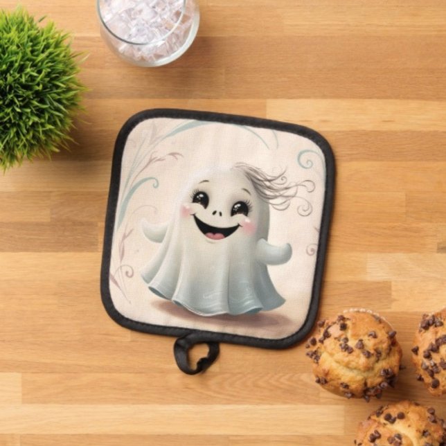 Adorable Ghostly Friend Halloween Design  Pot Holder (Pot Holder Full rubber protection cover no slip silicon hanging loop. 
)