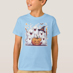 Adorable Ghosts & Pumpkin Kids Halloween T-Shirt –