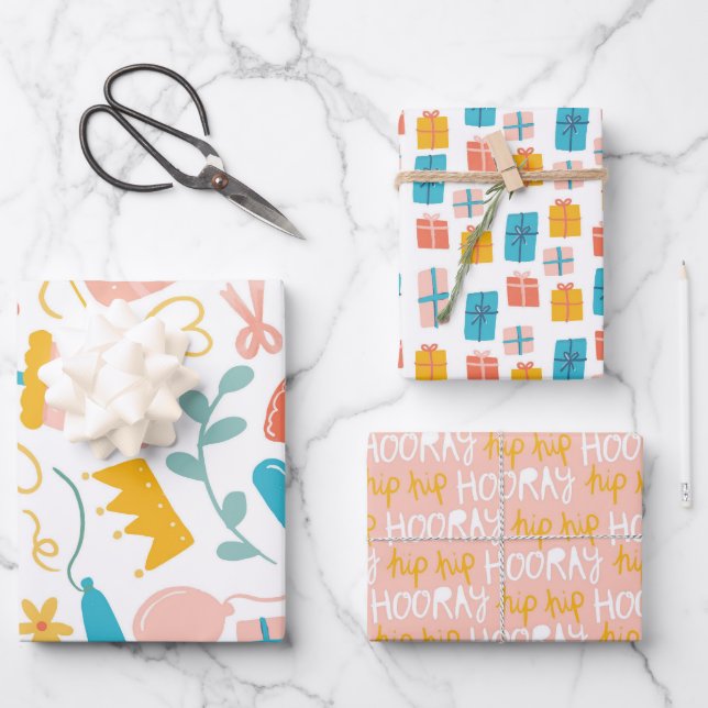 Adorable Gift Crown Hip Hip Hooray Wrapping Paper Sheet (Front)