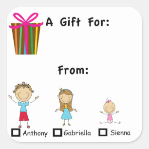 Adorable Gift Tag With 3 Kids Names Sticker