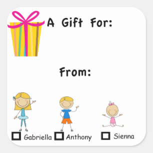 Adorable Gift Tag With 3 Kids Names Sticker