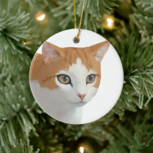 Adorable Ginger Cat Art Ceramic Tree Decoration