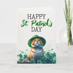 Adorable Ginger Cat & Shamrocks St Patrick's Day Card