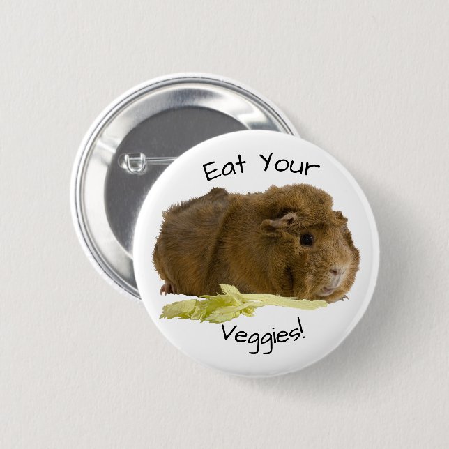 Adorable Ginger Guinea Pig Eating Celery Photo  6 Cm Round Badge (Front & Back)