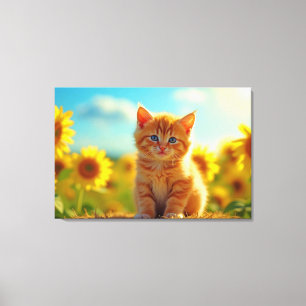 Adorable Ginger Kitten in Field of Sunflowers Canvas Print