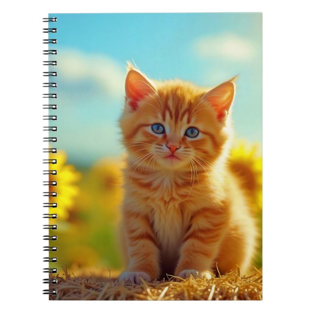 Adorable Ginger Kitten in Field of Sunflowers Notebook (Front)