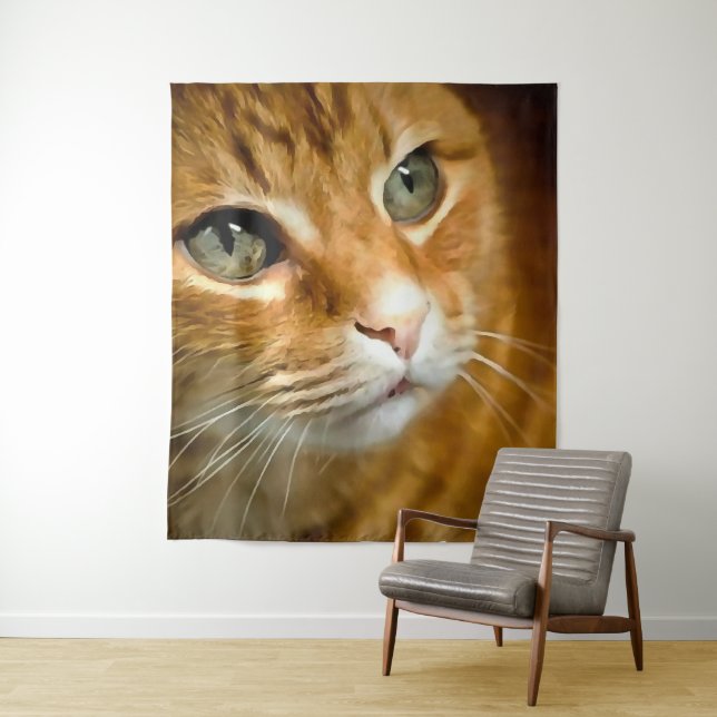 Adorable Ginger Tabby Cat Posing Pet Portrait Tapestry (In Situ)