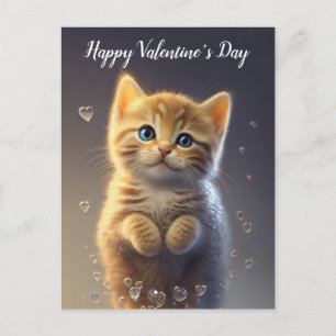 Adorable Ginger Tabby Valentine's Kitten Postcard
