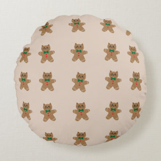 Adorable Gingerbread Cat Cookies Round Cushion
