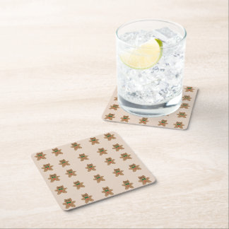 Adorable Gingerbread Cat Cookies Square Paper Coaster