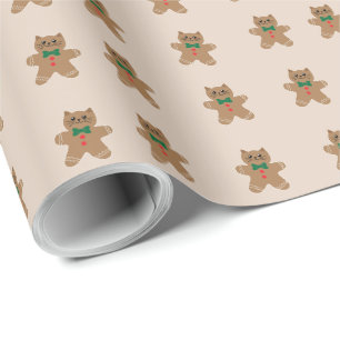 Adorable Gingerbread Cat Cookies Wrapping Paper