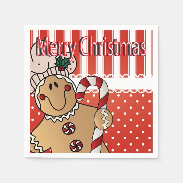 Adorable Gingerbread Man Christmas Fun Napkin (Front)
