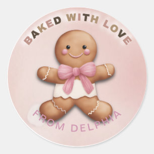 Adorable Gingerbread Personalised Baked With Love  Classic Round Sticker