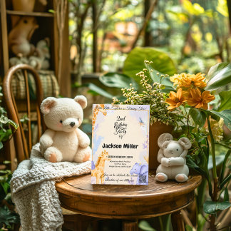 Adorable Giraffe and Elephant 2nd Birthday Invitation