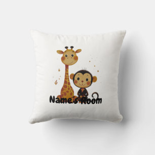 Adorable Giraffe and Monkey Friends Kids Cushion