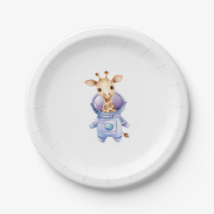 Adorable Giraffe Astronaut Illustration Classic T- Paper Plate