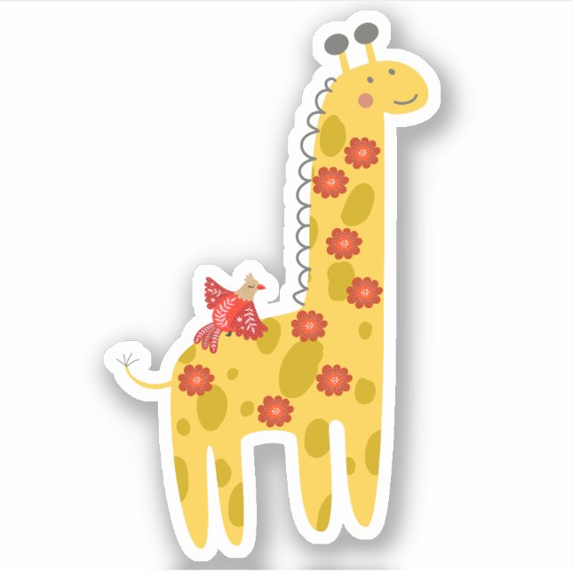 Adorable Giraffe & Bird Flowers Yellow Red Laptop (Front)