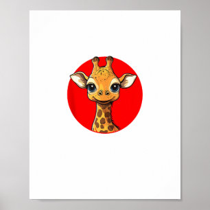 Adorable Giraffe Face Big Eyed Cartoon Art Poster