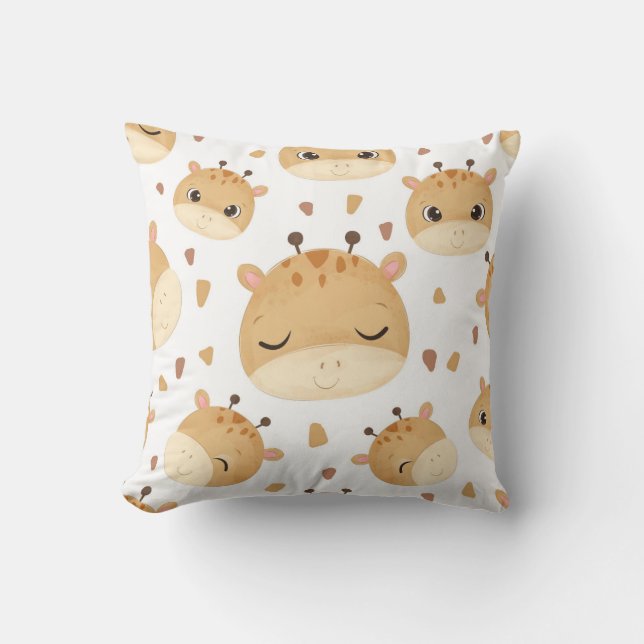 Adorable Giraffe Faces Pattern Cushion (Front)