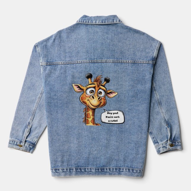"Adorable Giraffe in Action!" Denim Jacket (Back)