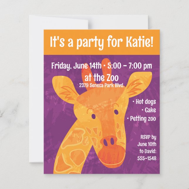 Adorable Giraffe Party Invitation with envelope (Front)