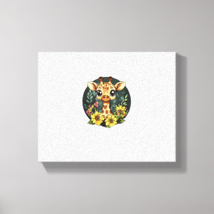 Adorable Giraffe Surrounded By Colourful Blooms  Canvas Print
