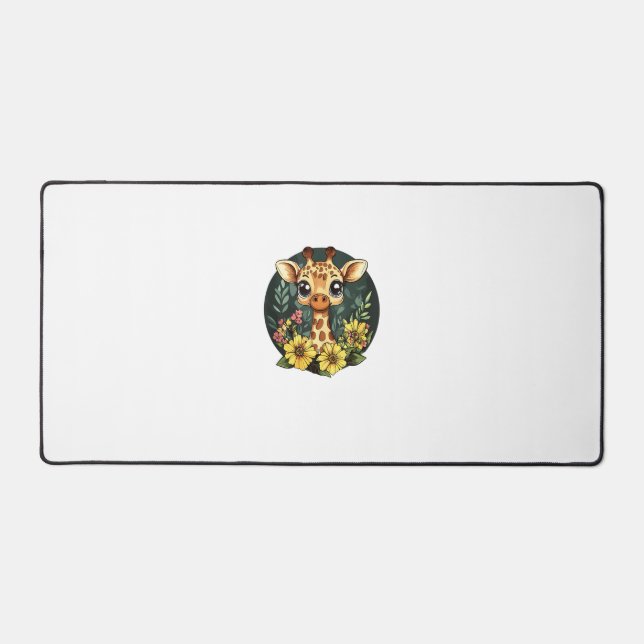 Adorable Giraffe Surrounded By Colourful Blooms  Desk Mat (Front)