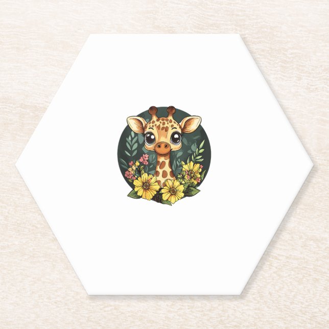 Adorable Giraffe Surrounded By Colourful Blooms  Paper Coaster (Front)