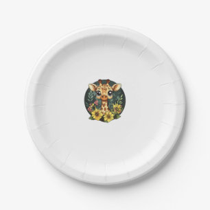 Adorable Giraffe Surrounded By Colourful Blooms Paper Plate
