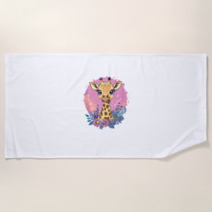 Adorable Giraffe Surrounded By Flowers _2 Beach Towel
