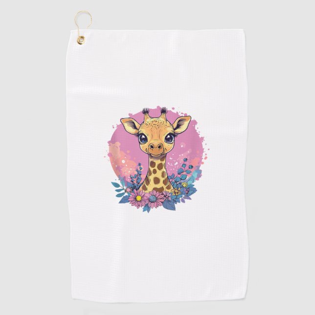 Adorable Giraffe Surrounded By Flowers _2 Golf Towel (Front)