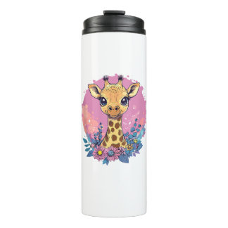 Adorable Giraffe Surrounded By Flowers _2 Thermal Tumbler