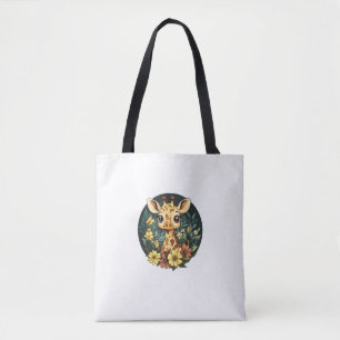 Adorable Giraffe Surrounded By Flowers _5_1 Tote Bag