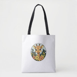 Adorable Giraffe Surrounded By Flowers _5 Tote Bag