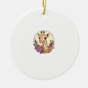 Adorable Giraffe Surrounded By Flowers _7 Ceramic Tree Decoration