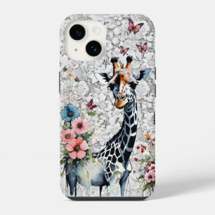 Adorable Giraffe Wildflowers Butterflies and Lace iPhone 14 Case